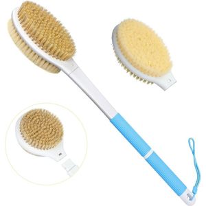 Rugborstel lange handgreep - afneembare bad- en doucheborstel met 2 koppen voor nat of droog rugborstelen - lichaamsborstel