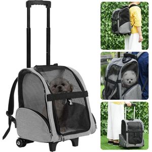 Cheqo® Hondentrolley - Geschikt voor Honden en Katten tot 15 kg - Inclusief Handige Rugtas - Opvouwbaar - 105 x 35 x 32 cm - Dierentrolley - Reismand - Honden Rugzak - Multifunctioneel - Opvouwbaar - Hondentas - Kattentas