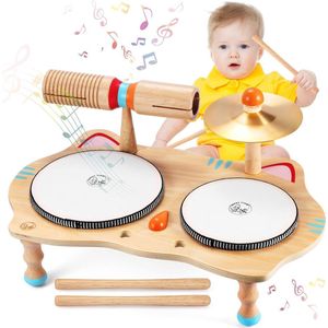 Kinder Drumset - Kinderdrumset, muziekinstrumenten, kinderspeeltafel, babyspeelgoed, muziek, drumstel voor peuters, houten speelgoed, baby, muziekspeelgoed, educatief speelgoed voor jongens en meisjes vanaf 3 jaar