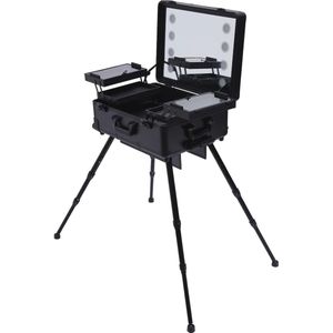 Professionele make-upkoffer met spiegel en 8 LED-lampen - Zwart