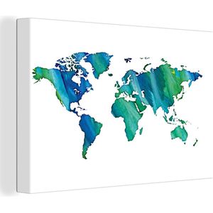 Canvas Wereldkaart - 150x100 - Wanddecoratie Wereldkaart - Waterverf - Wit