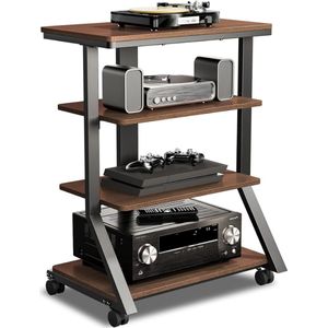 Platenspeler Meubel – Stand Platenspelerstandaard Met Vinyl Opbergvakken - Rustieke Platenopbergkasthouder – In Hoogte Verstelbaar - Draaitafelstandaard – 4 Laags Bijzettafel