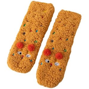 Dikke sokken - Dames - Herfst/Winter - Schattige slaapsokken tot halverwege de kuit - Fleecevoering voor warmte - Vloersokken voor thuis - Oranje