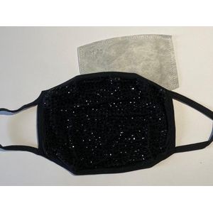 Mondkapje Zwart met Rhinestones | Mondmasker wasbaar