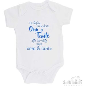 100% katoenen Romper ""De liefste en leukste Oom & Tante zijn toevallig mijn Oom & Tante"" Jongens Katoen Wit/blauw Maat 68/74