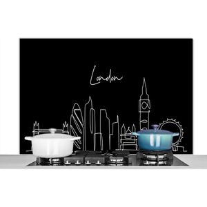 Spatscherm keuken 120x80 cm - Kookplaat achterwand Line art - Skyline - Zwart - Londen - Wit - Muurbeschermer - Spatwand fornuis - Hoogwaardig aluminium