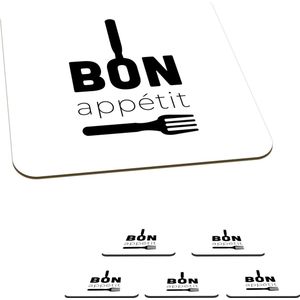 Onderzetters voor glazen - Spreuken - Bon appétit - Keukengerei - Quotes - 10x10 cm - Glasonderzetters - 6 stuks