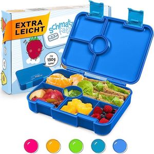 Broodtrommel voor kinderen met vakken, BPA-vrije lunchbox voor kinderen, Bento Box voor kinderen broodtrommel voor meisjes en jongens, snackbox, perfect voor school, kleuterschool en uitstapjes (Blauw)