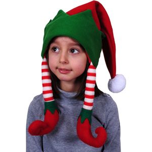 4x stuks elfen mutsen/kerstmutsen rood/groen voor kinderen elfenmutsen - kerstelf accessoires voor kids