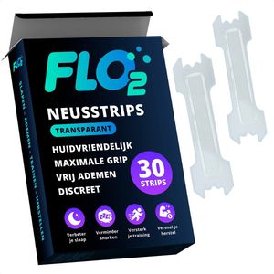 FLO2 Anti Snurk Neusstrips - 30 Stuks Transparante Neuspleisters - Neusspreider voor Beter Slapen & Sport - Bevordert Vrije Ademhaling & Zuurstofopname - Extra Sterke Hechting & Huidvriendelijk