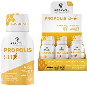 BEE&YOU Propolis Immunity Shot - met Zink + Vitamine C en D3 - Natuurlijke Ondersteuning & Boost van het Immuunsysteem - 12 x 50 ml