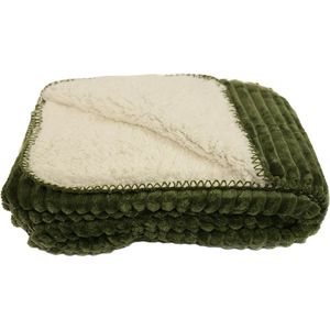 Zest - Fleece plaid - Super zacht fleece plaid - Voor op de bank - Olijfgroen - 125x150 cm - Vacht zijde - Heel warm en zacht - Ribbel structuur buitenkant en extra zachte zijde binnenkant- Fleeceplaid - Fleecedeken - Pluist niet