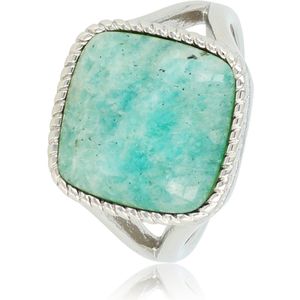 My Bendel Zegelring zilverkleurig met Amazonite edelsteen - Ring zilverkleurig met Amazonite edelsteen - Met luxe cadeauverpakking