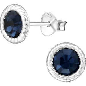 Aramat jewels ® - Oorbellen rond blauw 925 zilver zirkonia 7mm