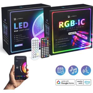 Lideka® LED strip 20 meter - RGBIC 10m + RGB 10 meter - SMD 5050 LEDs - Volledig dimbaar met app en afstandsbediening