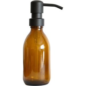 Groeikruid® Mini Zeeppompjes-sZeepdispenser Vrijstaands-s200 ml Amber Glas met RVS pompkops-sMat Zwart