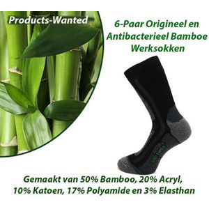Boru - Antibacterieel Bamboe Werksokken - Zwart/Grijs - 6 Paar