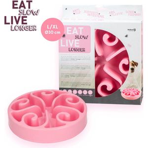 Eat Slow Live Longer Original Voerbak – Anti-schrok voerbak – Slow feeder voor honden – Anti-slip – Roze – Ø30 cm - Large/Extra Large – Geschikt voor de grotere hond