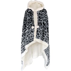 Linnick Hoodie Flanel Fleece Deken Met Capuchon Leopard - black/white - 130x180cm