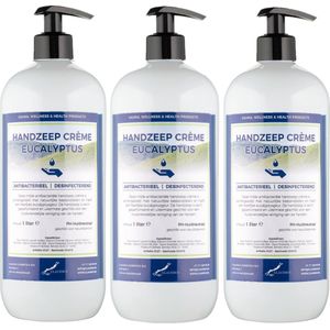 Handzeep Crème Eucalyptus 1 liter - met gratis pomp - set van 3 stuks