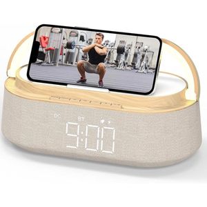 Digitale Wekkerradio - Hout - Met Draadloos Opladen - FM-radio - Nachtlampje - Bluetooth