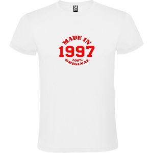 Wit T-Shirt met “Made in 1997 / 100% Original “ Afbeelding Rood Size XS