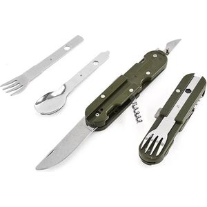 Spork - Opvouwbaar Bestek - Noodpakket - Zakmes - Legergroen