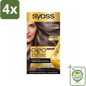 SYOSS - Oleo Intense 7-56 Mokka Donkerblond - Haarverf - Zonder Ammoniak - Grijsdekking - Langdurige Kleur - Voordeelverpakking - 4 stuks - Permanente haarkleuring - Haarkleur