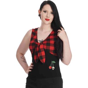 Banned - Check & Cherry Skull Mouwloze top - 2XL - Zwart/Rood