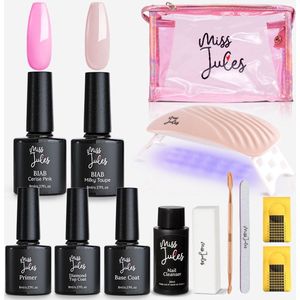 Miss Jules® BIAB Starter Pakket – Builder in a Bottle – BIAB Nagel Builder Gel – BIAB Nagellak Starterset - Roze - Creme - HEMA & TPO Free - Inclusief 36W UV/LED Lamp, Nail Cleanser & Instructievideo (NL)
