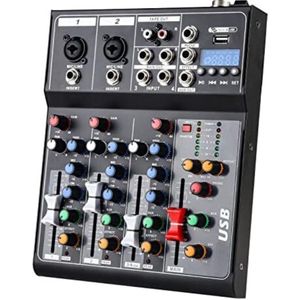 Mengpaneel dj - Mengpaneel mixer - Mengpaneel met versterker - Mengpaneel bluetooth - 31,3 x 27,7 x 8,6 cm - 4-kanaals