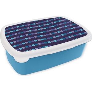 Broodtrommel Blauw - Lunchbox - Brooddoos - Blokken - Waves - Patronen - 18x12x6 cm - Kinderen - Jongen