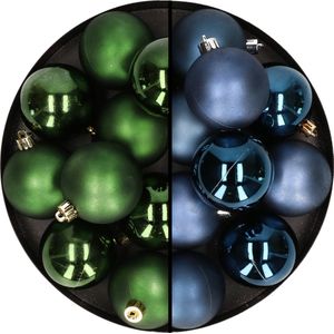 24x stuks kunststof kerstballen mix van donkergroen en donkerblauw 6 cm - Kerstversiering
