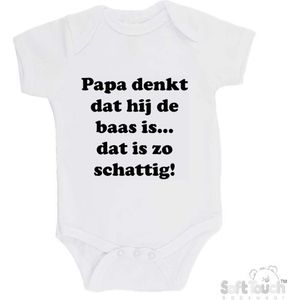 100% katoenen Romper ""Papa denkt dat hij de baas is... Dat is zo schattig!"" Unisex Katoen Wit/zwart Maat 62/68