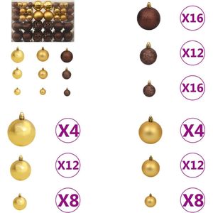 vidaXL 100-delige Kerstballenset 3/4/6 cm bruin/bronskleur/goudkleurig - Kerstbal - Kerstballen - Kerstboomversiering - Kerstboomversieringen