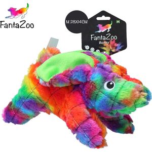 FantaZoo Bunny kleurrijke en gerecyclede honden knuffel – zeer stevig en zacht – maat m 28x14cm - geschikt voor medium hond