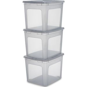 IRIS Clearbox Opbergbox - 30L - Kunststof - Transparant/Grijs - Set van 3