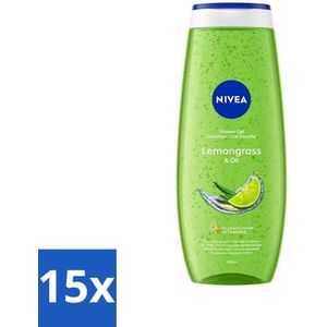 15 x NIVEA - Douchegel - Citroengras & Olieverzorging - Glad & Verfrissend Huidgevoel - 500 ml - Biologisch Afbreekbare Douchegel