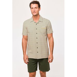 Woody Studio pyjama heren doorknoop - beige gestreept - 251-12-QPC-Z/927 - maat S