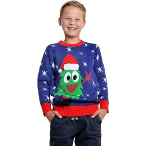 Foute kersttrui kinderen blauw kerstboom.