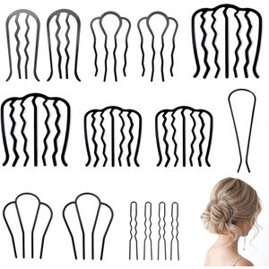U-Vorm Haar Sticks - Metalen Haarspeld - Haar Vork Clip Tanden - Haarspeldclip - Haar Zijkammen - Haarspelden Voor Updo Bun - Franse Twist Kam - Vrouwen Haar Styling Tool - Haargereedschap - Voor een hoge knot - 15 Stuks - 7 Size - Zwart