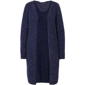 Janet & Joyce - Dames - Lang vest open model grof breisel - Donkerblauw - Maat 42+