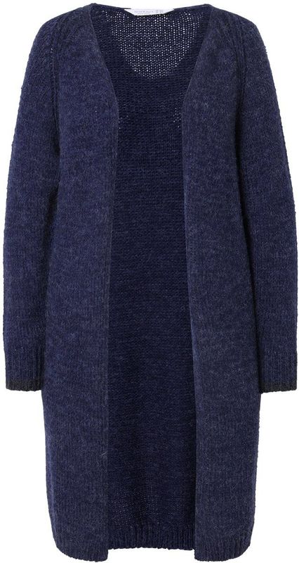 Janet & Joyce - Dames - Lang vest open model grof breisel - Donkerblauw - Maat 42+