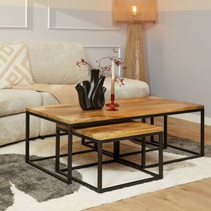 Salontafel Denver | Set van 3 | Rechthoek | Naturel Mangohout