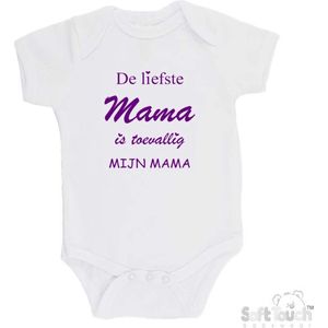 100% katoenen Romper ""De liefste mama is toevallig mijn mama"" Meisjes Katoen Wit/paars Maat 62/68
