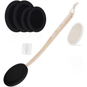Lichaamsborstel Set voor Massage & Huidverbetering - Lichaamsborstel met Steel - Rugborstel - Badborstel - Dry Brush - Dry Brushing - Droogborstel - Huidborstel - Rug Scrubber - Scrubborstel - 7-Delige - Zwart
