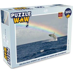 Puzzel Een bultrug springt het water uit onder een regenboog - Legpuzzel - Puzzel 500 stukjes