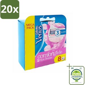 20 x Gillette - Venus Comfortglide - Spa Breeze - Verzachtend en hydraterend - 8 Navulscheermesjes - Grootverpakking - Scheermesjes - Scheermesjes Voor Vrouwen - Venus Comfortglide - Gladde Huid - Scheergel