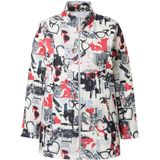 MIAMODA MIAMODA - Dames - Gebreide fleece jas licht getailleerd patchprint - Off-white - Maat 42