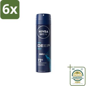NIVEA MEN - Deospray - Deep Beat - 150 ml - Voordeelverpakking - 6 stuks - Houtige geur - Mannelijke geur